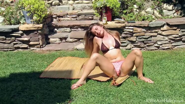 Sexy Brunette Bunny Strips Outdoors