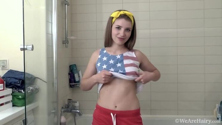 Blonde Gunita's Hairy Bathroom Strip Show