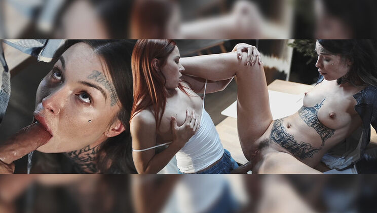 [FutanariXXX] - Brunette and Redhead Get Down in Art Show Prep