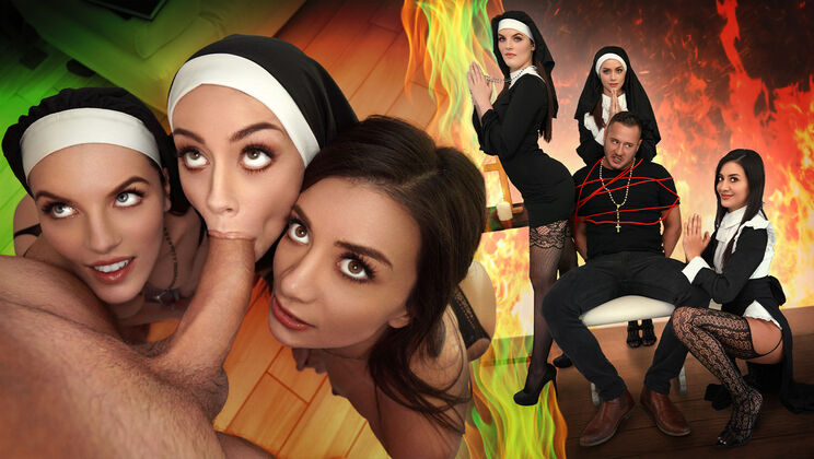 [BFFs] - Brunette Nun Natalie Brooks Gets Filled Up - Danny Mountain - Natalie Brooks - Fiona Frost - Selena Love