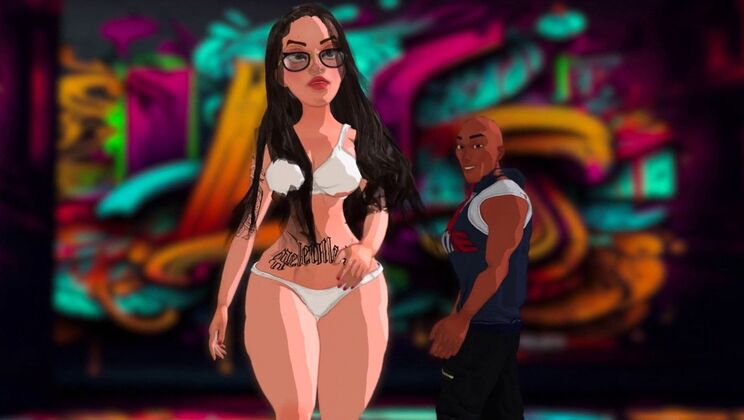 High Heels and Interracial Big Tits Blowjob with Cum on Ass