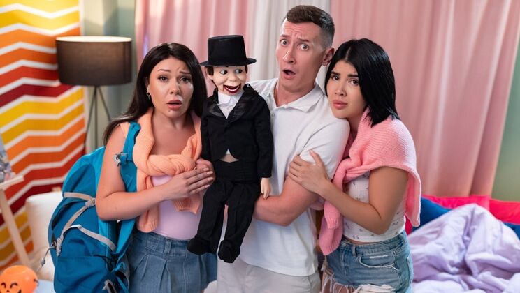 [FakeHostel] - Spooky Threesome with Brunette Babes and Big Cock - Charlie Dean - Lady Dee - Lola Bratz