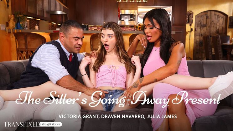 [Transfixed] - Shaved Pussy Sitter Gets DP & Pussy to Mouth Going Away Gift - Draven Navarro - Julia James - Victoria Grant