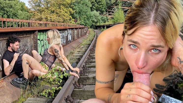 Urbex-Rated Public Handjob: Kitti & Uri Cum and Spit