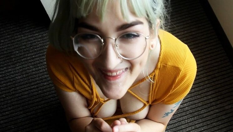 Hairy Pussy Blonde In Glasses Gets Rimming And Slapping
