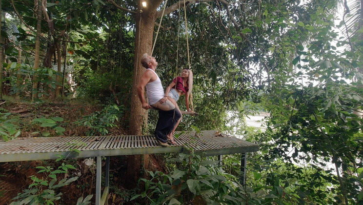 Outdoor Anal Swing by the River with Sex Toys