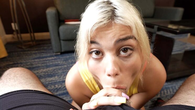 Amateur Blonde Lilith Grace Gives a Blowjob in a Hotel Room